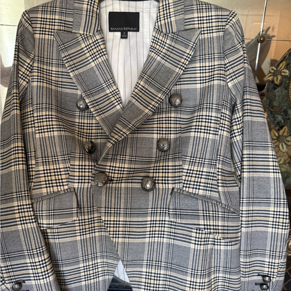 Banana Republic Checkered Double-Breasted Blazer
